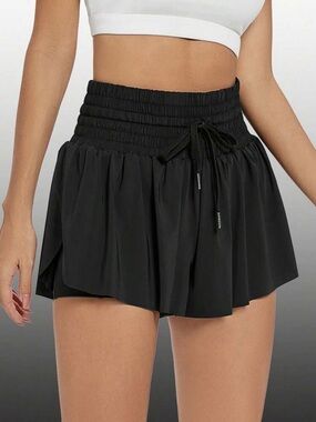 Black High-Waist Smocked Waistband Women's Shorts